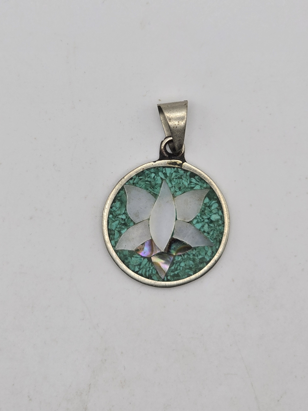 Mother of Pearl And Turquoise Chip Lotus Charm